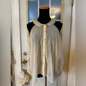 Love Culture Cream Beaded Collar Blouse